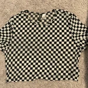 H&M Sheer Checkered Black and White Crop Top